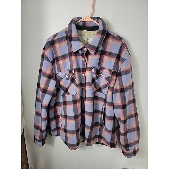 Sage Collective Jacket Womens‎ XL Purple Plaid Fleece Sherpa Lining Button Up - Picture 1 of 15